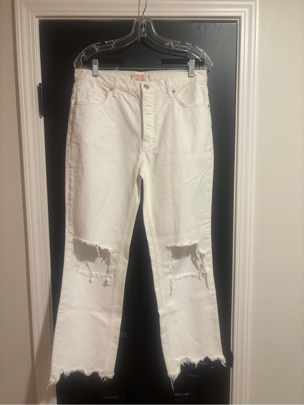 We The Free White Distressed Wide-Leg Jeans